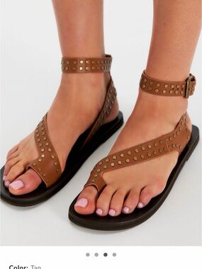 NIB Free People Jupiter Studded Brown Ankle-Strap Flat Sandals